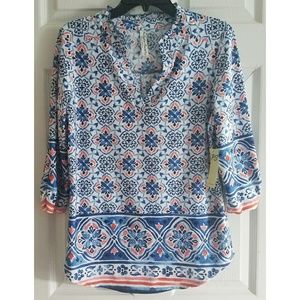 NWT patterned blue & orange blouse